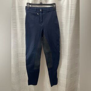 Trainers Choice horse riding breeches blue black leather seat